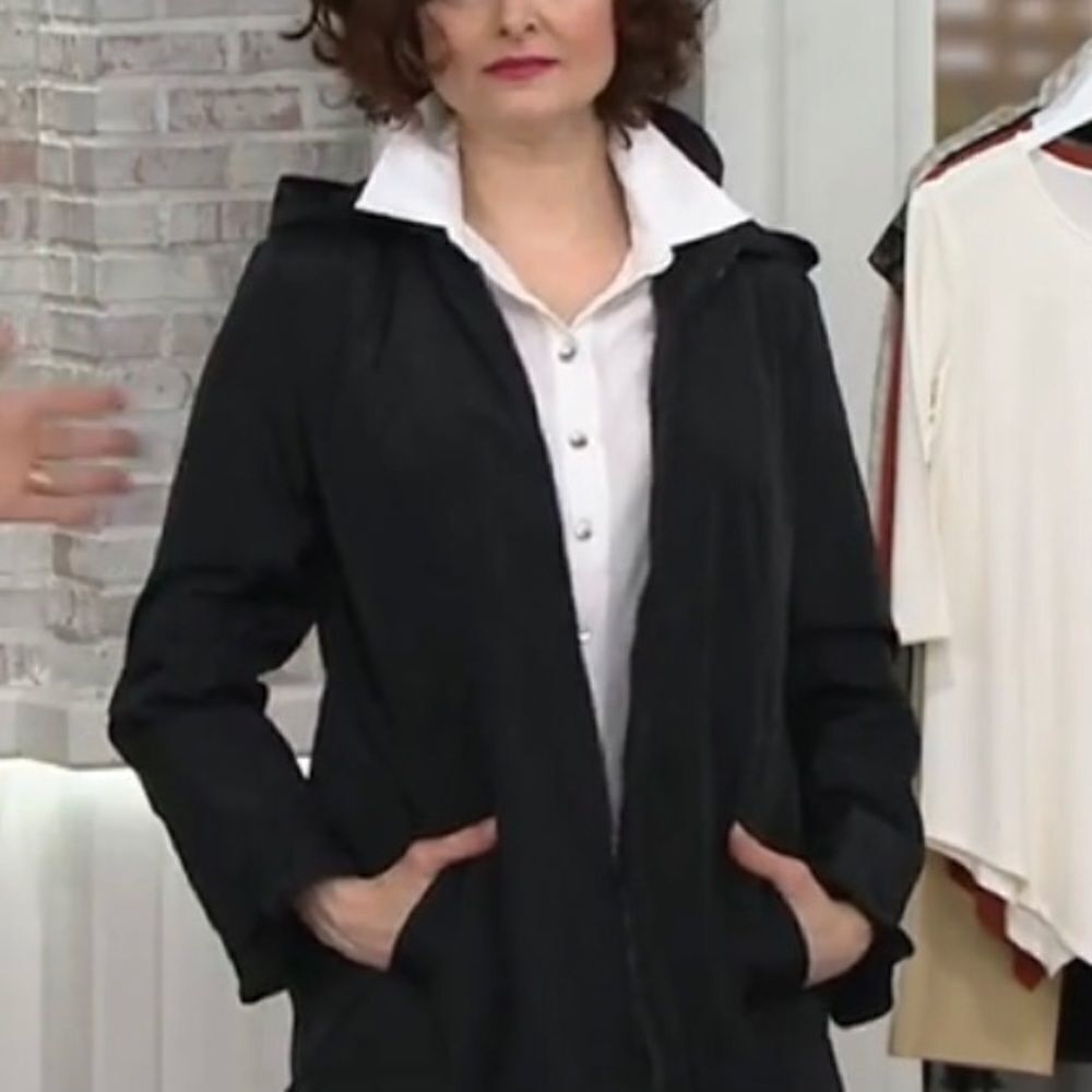 Dennis Basso Water Resistant Ruffle Hem Coat